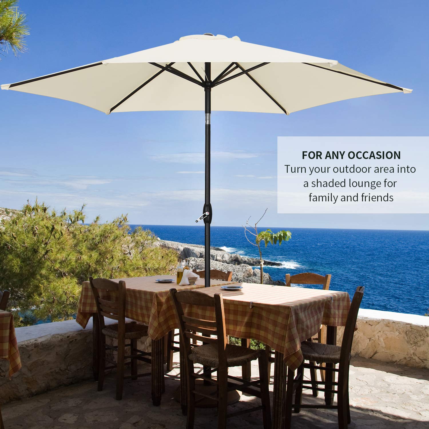 9ft Patio Umbrella with Tilt Function & 6 Sturdy Ribs - Heavy Duty Outdoor Market Umbrella for Poolside, Garden, Backyard, and Restaurant Dining Areas