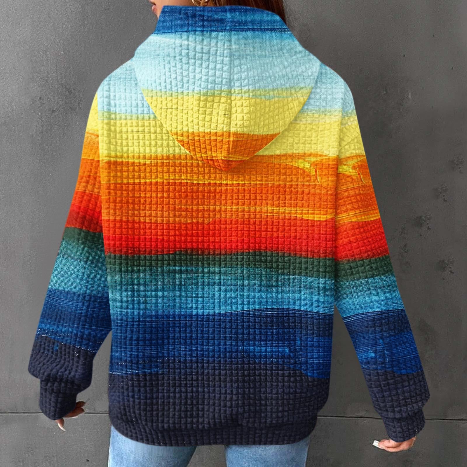 Women's Waffle Hoodie - Multicolor Comfortable Casual Pullover Sweatshirt with Pocket | Loose Fit Trendy Tops for Lounge, Streetwear & Everyday Wear