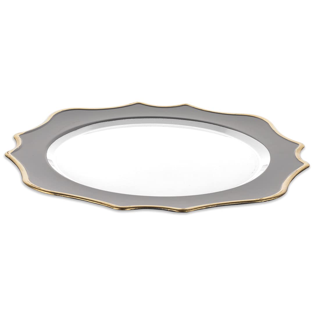 Koyal Wholesale 12-Pack Modern Scallop Charger Plates - French Style Rustic Farmhouse Dinnerware, Ornate Decorative Plates for Wedding, Party & Holiday Table Setting (Gray)