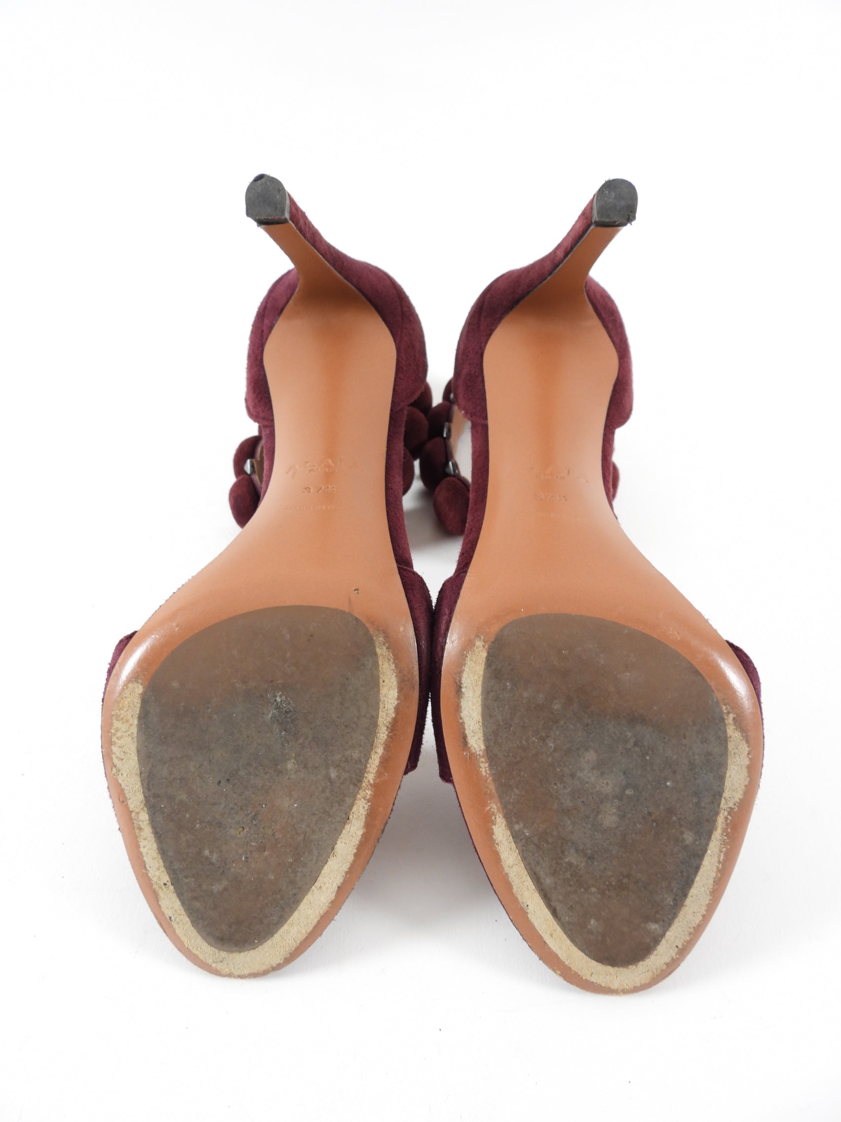 Alaia Burgundy Suede Studded Sandals - Women's High Heel Dress Shoes for Parties, Weddings & Evening Events