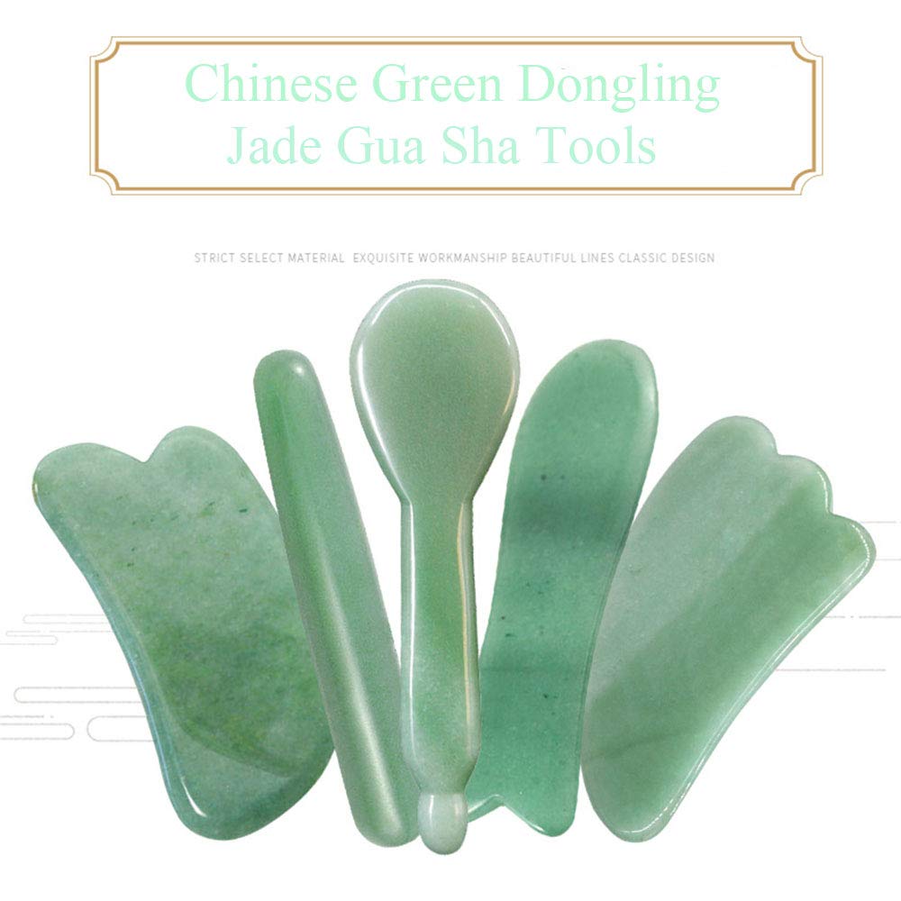 Natural Jade Stone Gua Sha Tool for Face & Chin Massage - Facial SPA, Acupuncture Therapy & Trigger Point Relief - Perfect for Home Skincare Routine & Relaxation