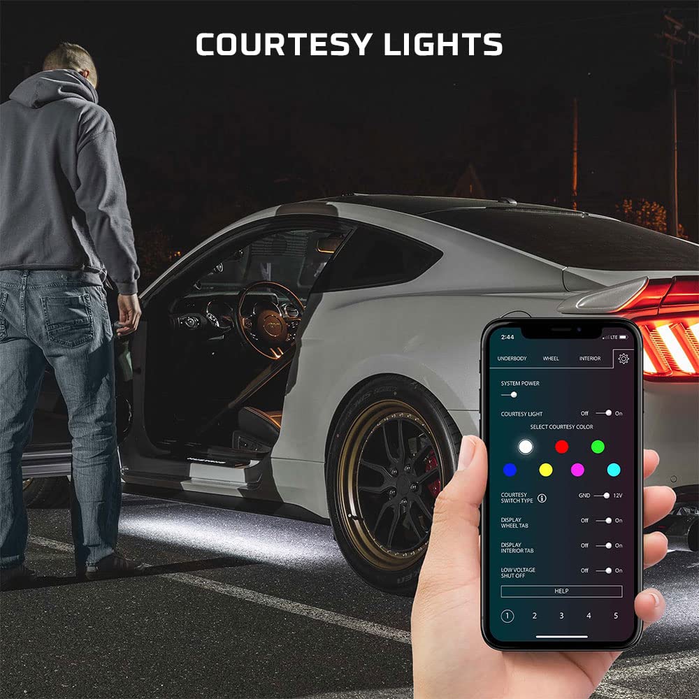LEDGlow 4-Piece Bluetooth RGB LED Underbody Underglow Kit & 6-Piece Interior Footwell Lighting for Cars - 16 Million Colors - Smartphone App Control - Customizable Mood Lighting for Car Shows, Night Driving & Vehicle Customization