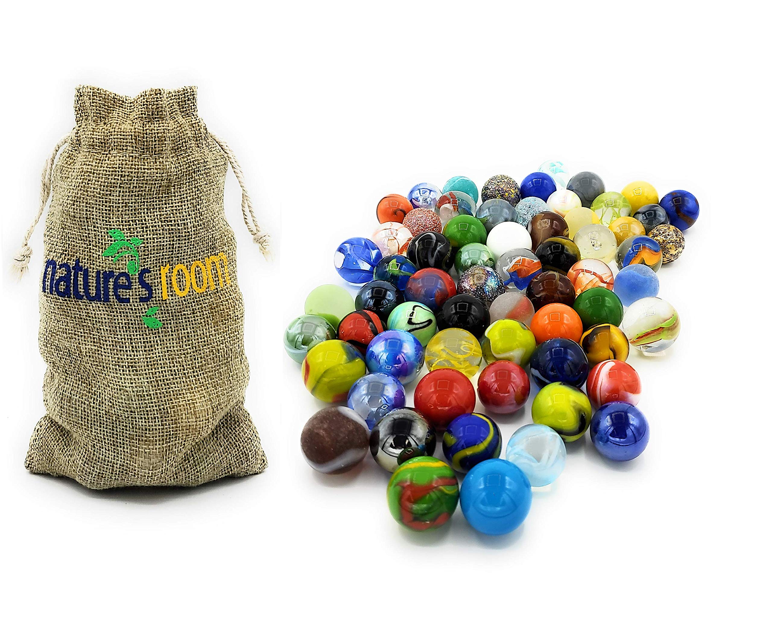 1 Inch Glass Shooter Marbles Bulk Pack - 50 Assorted Color Marbles for Kids Games, Collectibles & Home Decor - Large Marble Set for Traditional Marble Games, DIY Crafts & Decorative Displays