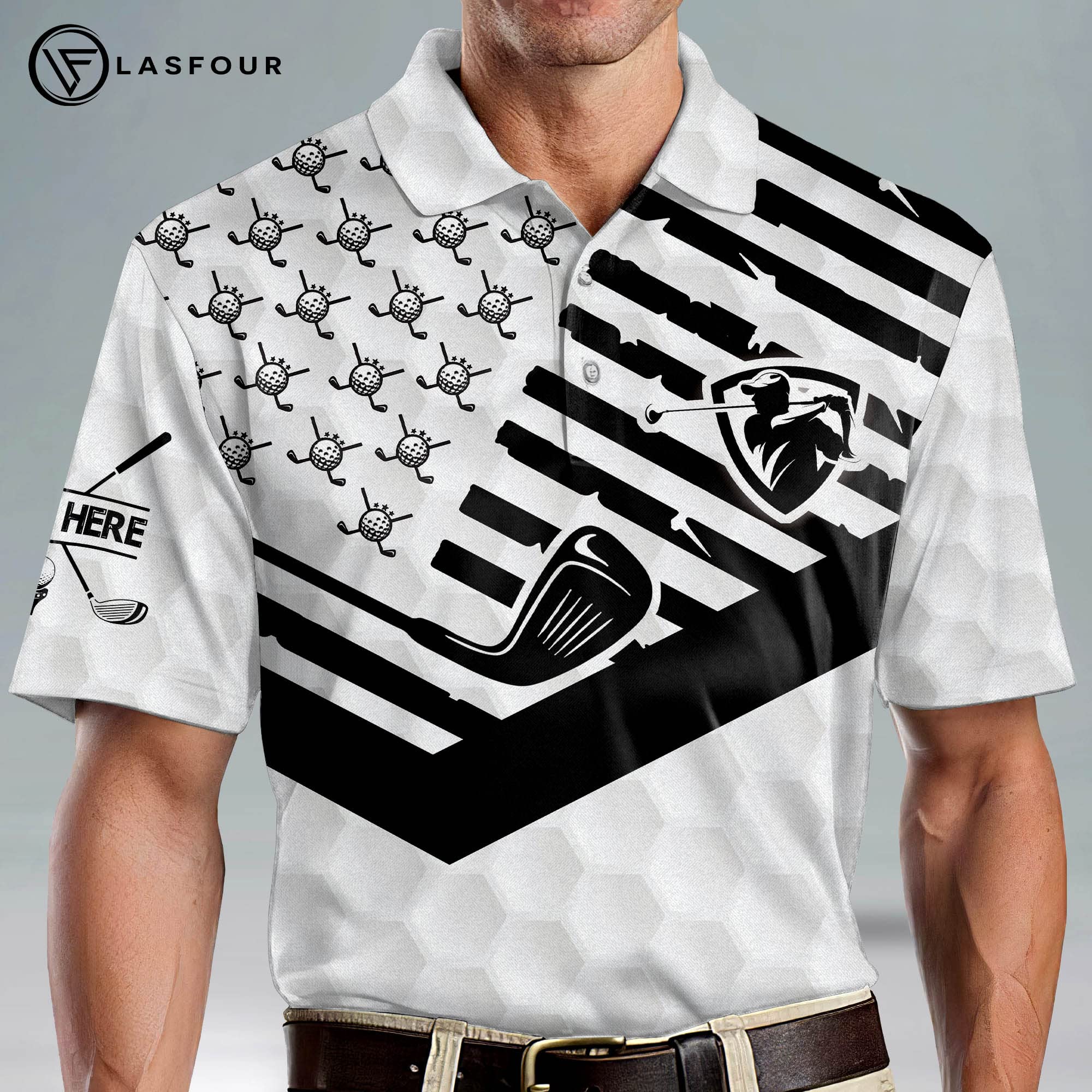 LASFOUR Personalized Funny Golf Shirts for Men - Moisture Wicking Dry Fit Short Sleeve Polo Shirt - Patriotic & Custom Golf Apparel - Perfect for Golf Tournaments, Casual Wear & Father's Day Gifts