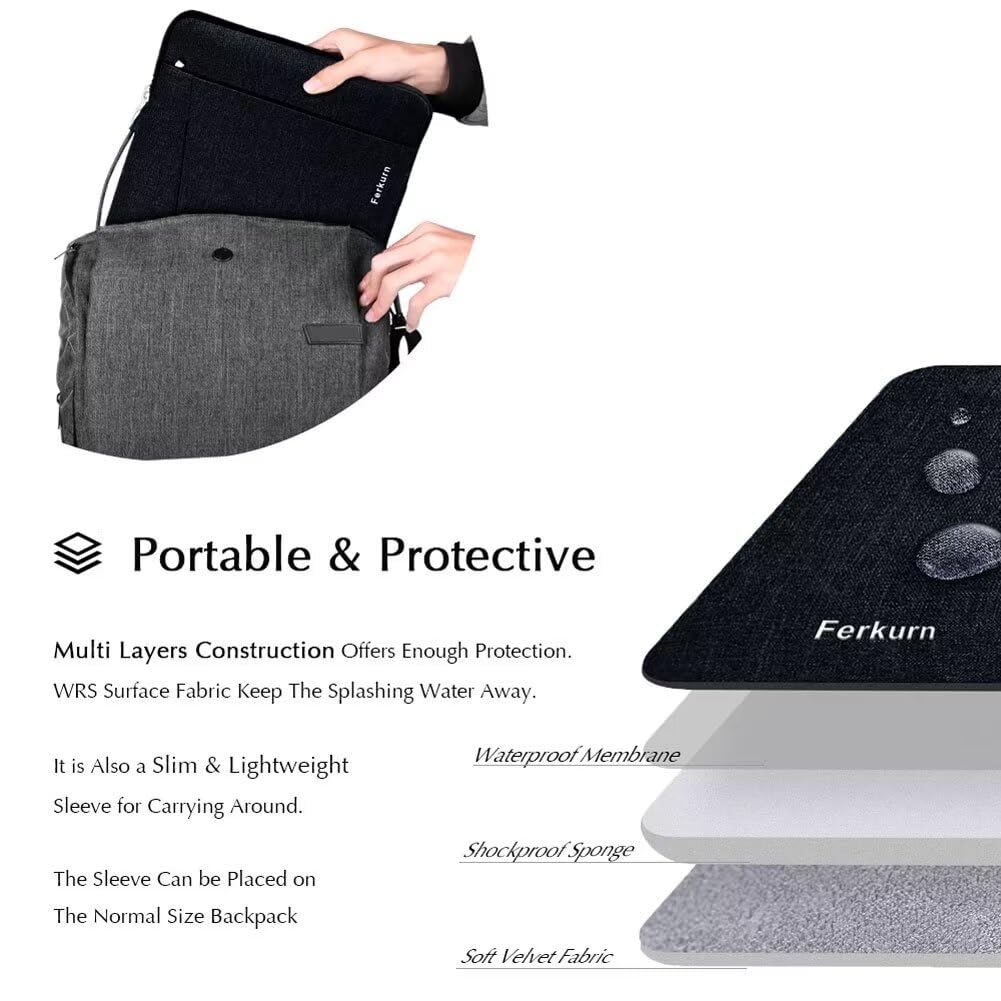 Ferkurn 15-16 Inch Waterproof Laptop Sleeve Case - Compatible with MacBook Air/Pro M1 M2 M3, Dell XPS 15, HP Envy x360, Lenovo & Asus - Perfect for Travel, Office & School Protection