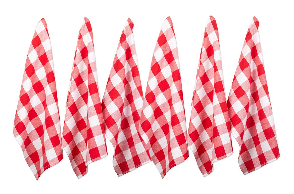 Urban Villa 6-Pack Buffalo Check Red & White Kitchen Towels - 20x30 Inches 100% Cotton, Super Absorbent & Ultra Soft with Mitered Corners | Perfect for Drying Dishes, Cleaning Countertops & Holiday Kitchen Decor