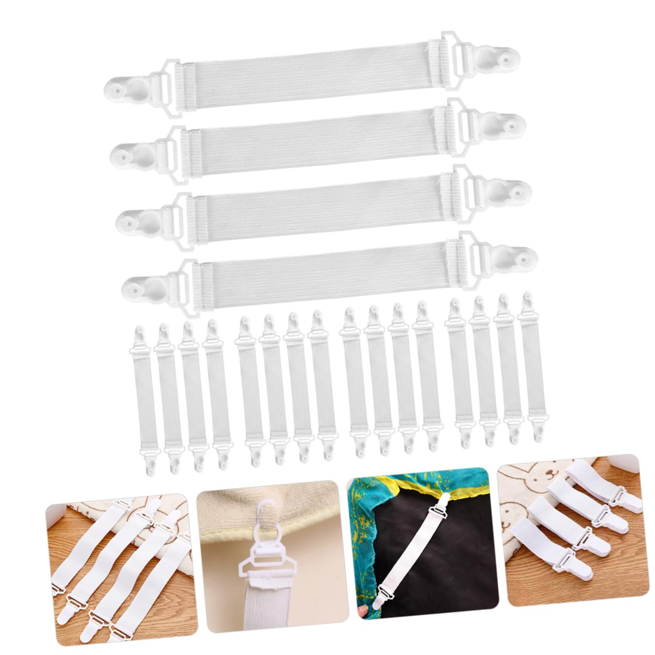 Uonlytech 20-Pack Heavy Duty Sheet Straps - Secure Mattress & Keep Bed Sheets in Place - Perfect for Deep Pocket, Adjustable & King Size Beds - Ideal for Home, Hotel & Dorm Organization