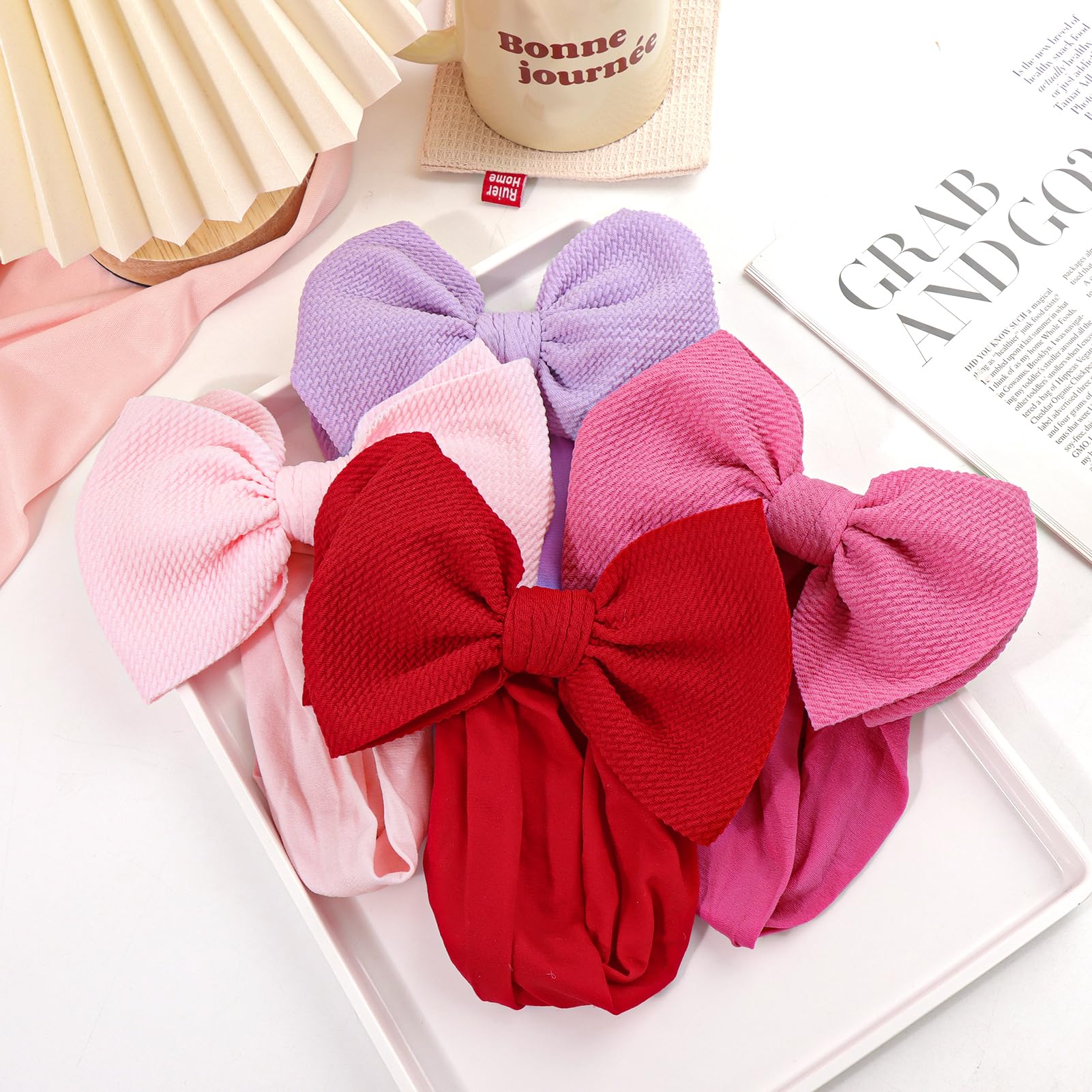 YanJie Baby Hair Bows for Girls - Soft Headbands for Infants, Newborns & Toddlers in Pink, Red & Blue | Perfect for Photography, Birthday Parties & Daily Outfits