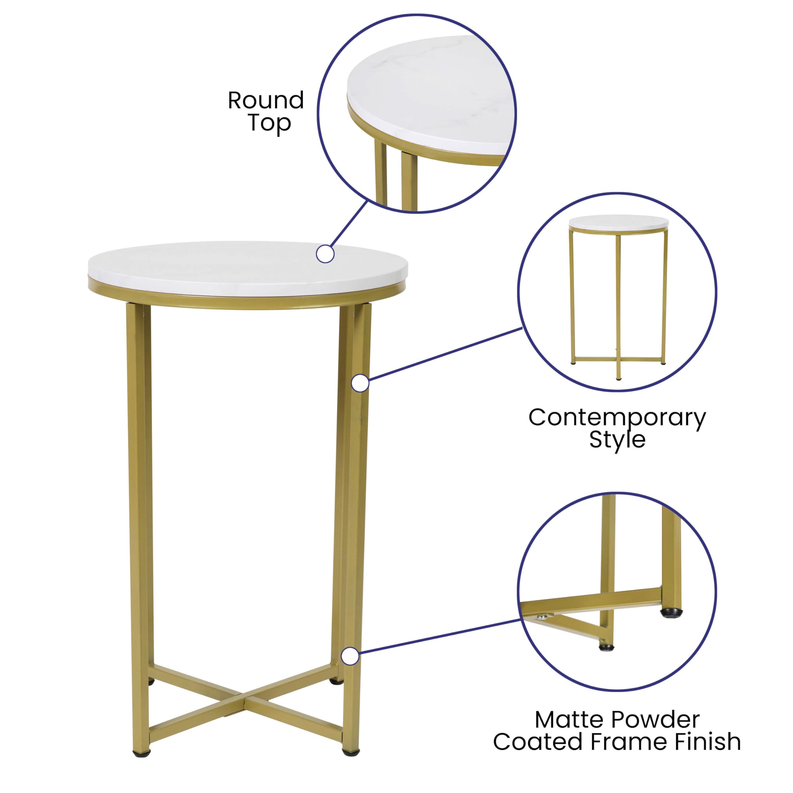 Merrick Lane Fairdale Round 3-Piece Coffee Table Set - White Marble Top with Brushed Gold Crisscross Frame - Coffee Table & 2 Side Tables - Perfect for Living Room, Lounge & Home Decor