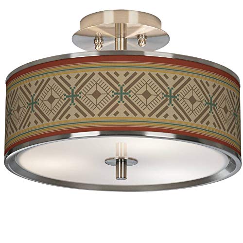 Desert Diamonds 14 Inch Wide Modern Ceiling Light with Printed Fabric Shade - Perfect for Bedroom, Living Room & Dining Room Lighting