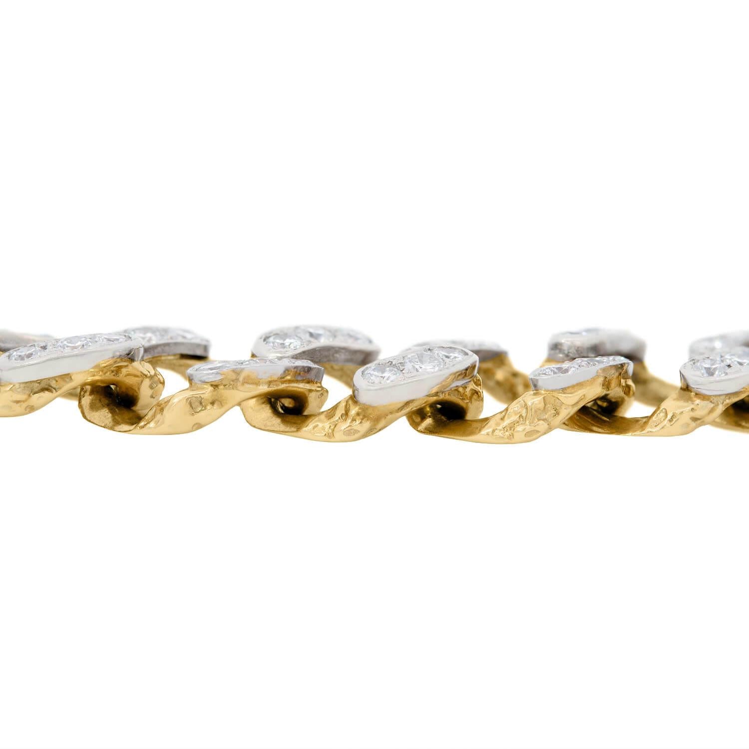 Vintage 14k Gold & Platinum Diamond Cuban Link Bracelet for Men - Luxury Hip Hop Jewelry Gift for Birthday, Anniversary & Special Occasions