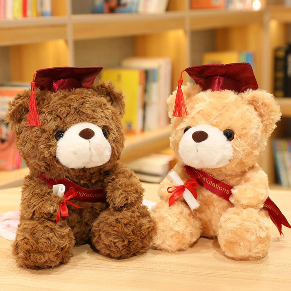 TOYANDONA 9 Inch Graduation Teddy Bear Plush Toy - Light Brown Stuffed Animal with Red Cap & Sash for 2022 Graduation Gifts | Perfect for Graduation Parties, School Ceremonies & Gift Giving