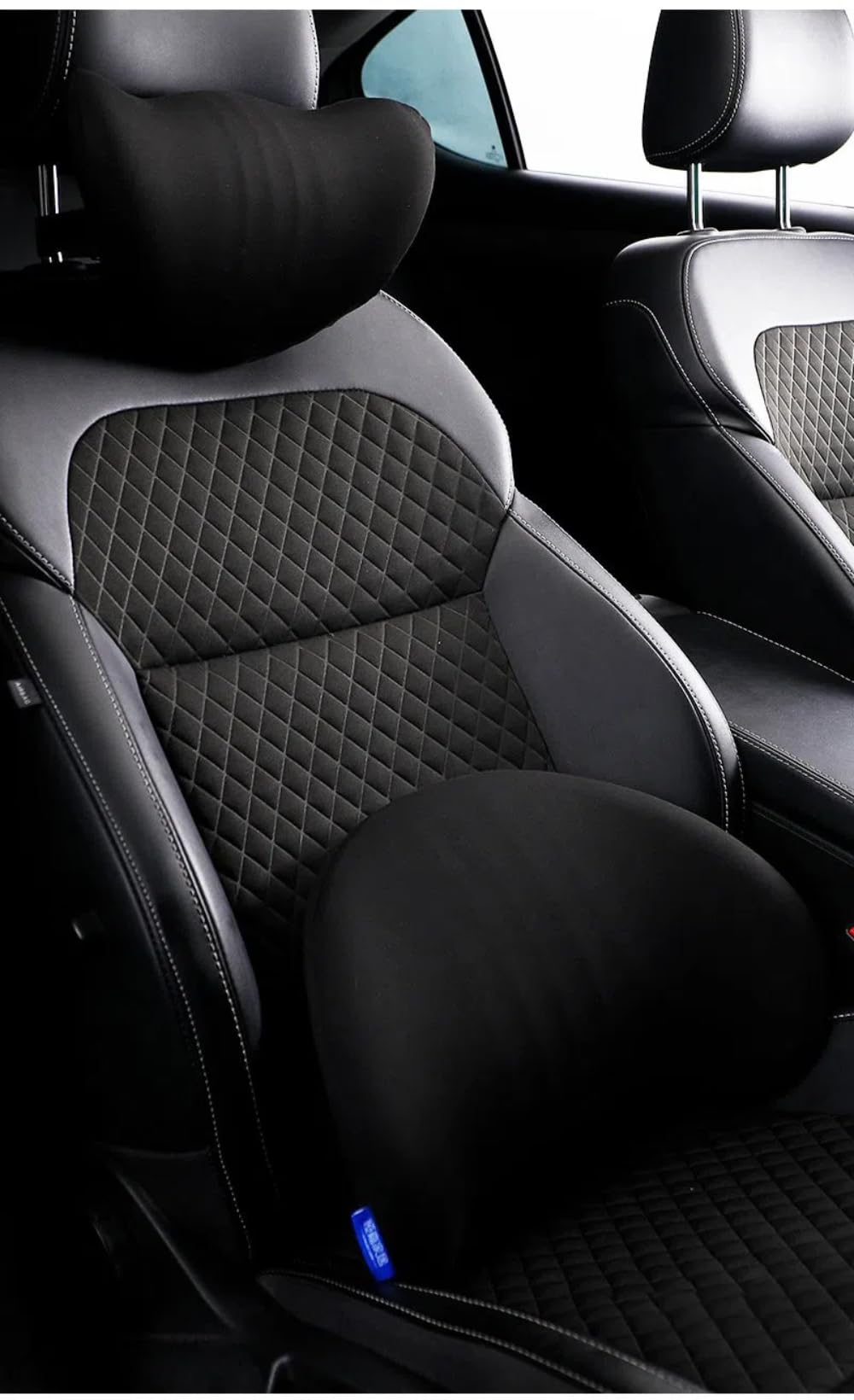 Memory Foam Car Neck & Lumbar Support Pillow Set - Ergonomic Back Pain Relief Cushion for Driving Comfort - Perfect for Long Road Trips, Commuting, and Office Chairs