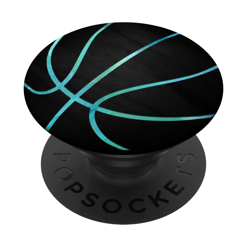 Colorful Watercolor Basketball PopSockets PopGrip - Green & Blue Design on Black Background | Perfect for Phones, Tablets & Laptops | Great Gift for Basketball Fans & Sports Enthusiasts