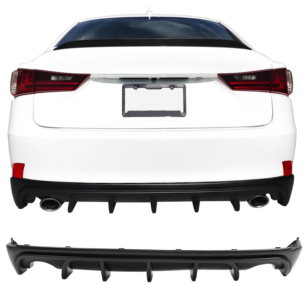 IKON MOTORSPORTS Rear Bumper Diffuser for 2014-2016 Lexus IS250 IS350 IS200T - PP Unpainted Black Lower Lip Spoiler | Enhances Aerodynamics & Sporty Look for Street Racing & Car Shows