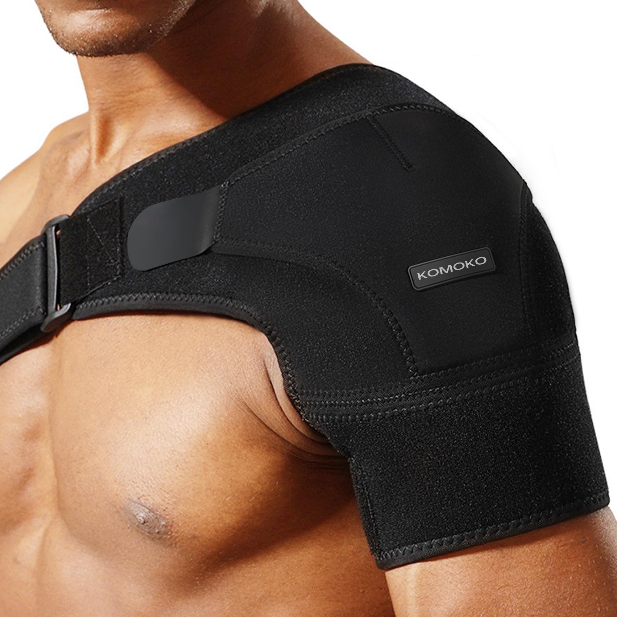 Komoko Shoulder Brace - Adjustable Rotator Cuff Support & Arm Sling for Pain Relief - Shoulder Compression Sleeve for Strains & Dislocation Prevention - Fits Left/Right Arm for Men & Women - Ideal for Sports Injuries, Post-Surgery Recovery & Daily Support