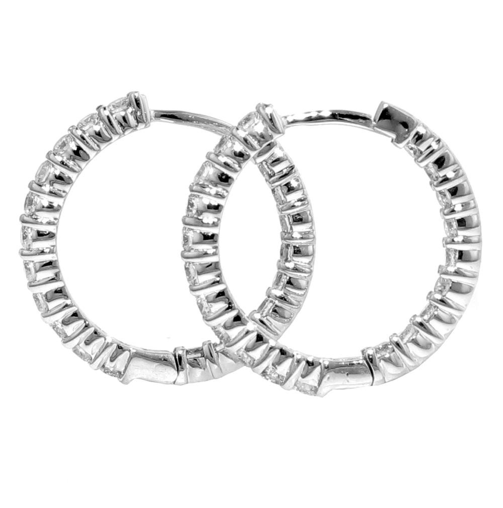 1.65 CT TW Classic Shared Prongs Diamond Inside/Outside Hoop Earrings in 14k White Gold | Elegant Everyday & Special Occasion Jewelry for Women