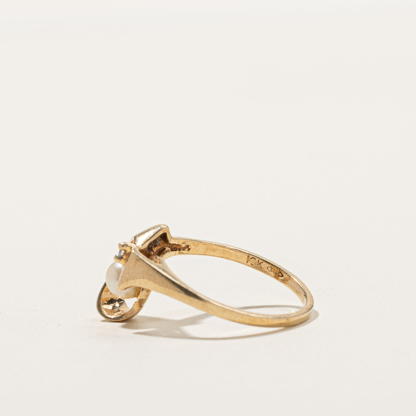 0.01ct Offset Pearl & Diamond Ring - Size 5 | Elegant Stackable Jewelry for Weddings, Anniversaries & Special Occasions