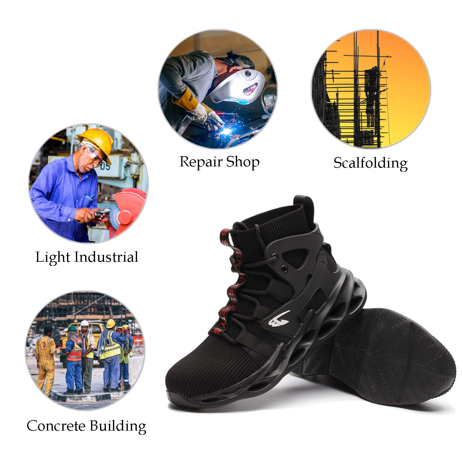 ORISTACO Steel Toe Work Boots for Men - Lightweight & Breathable Safety Shoes for Construction, Industrial & Warehouse Work - OSHA Compliant Work Boots for All-Day Comfort