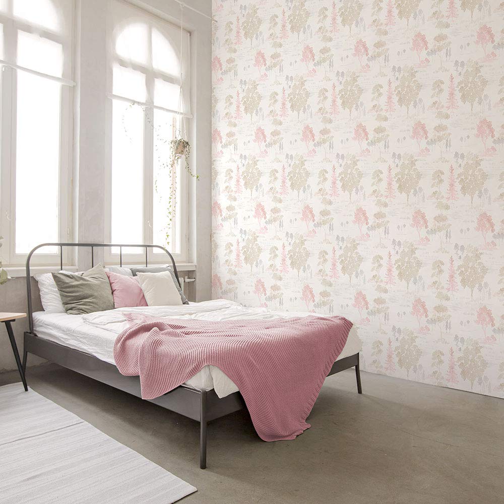 NWFW36830 Self-Adhesive Wallpaper Roll - Pink, Rose, Beige, Fawn & Lavender Floral Design | Peel & Stick Removable Wallpaper for Bedroom, Living Room & Nursery Decor