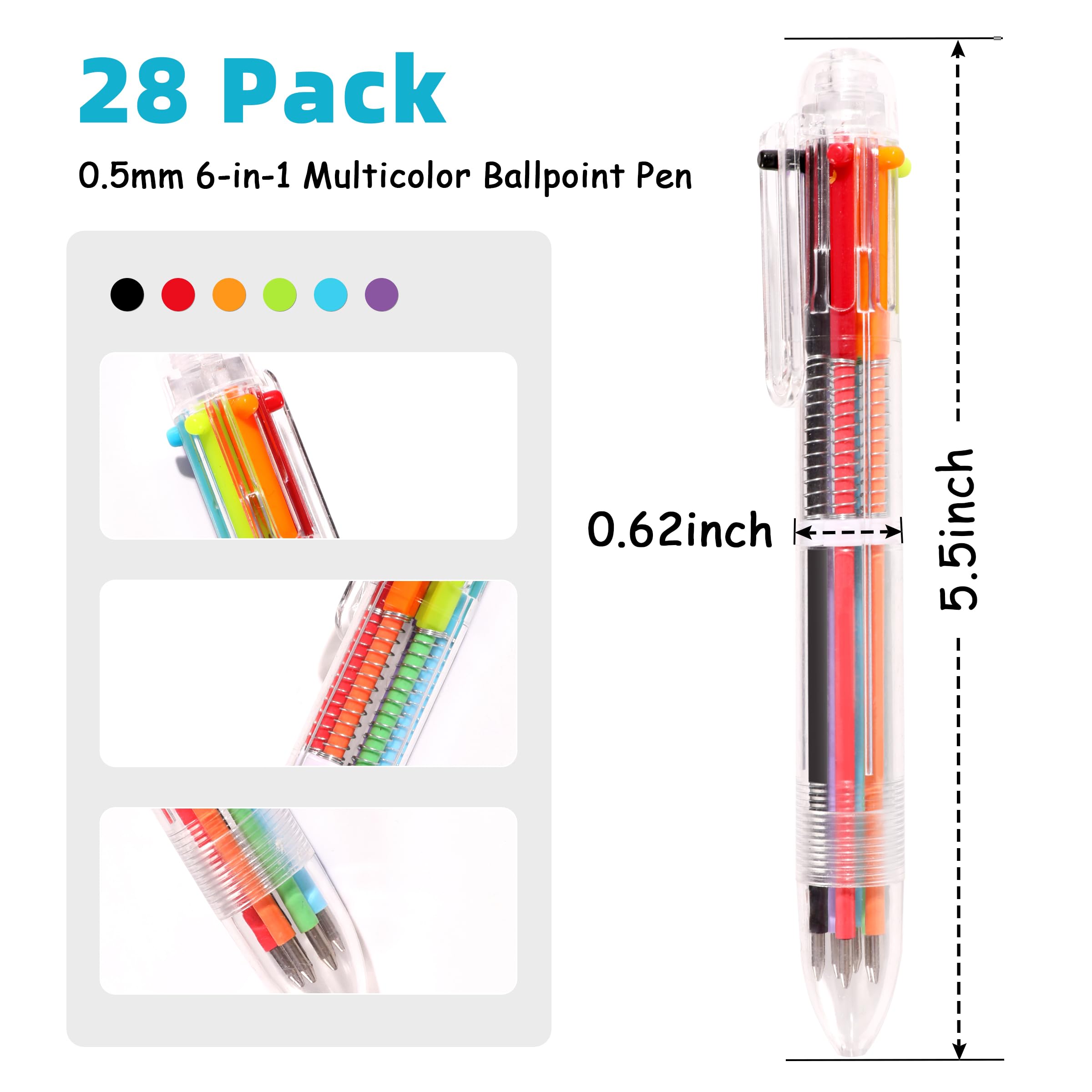DAIKOYE 24-Pack 0.5mm Multicolor Ballpoint Pens for School, Office & Gifts