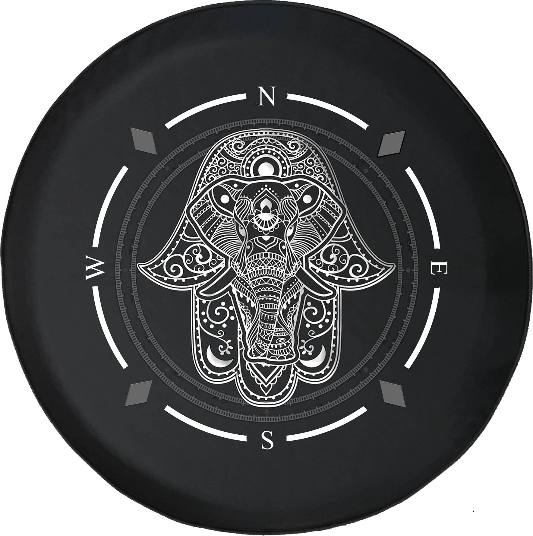 American Unlimited Spare Tire Cover with Compass & Elephant Mandala Design - Universal Fit for SUV, Trailer, RV & Most Vehicles | Durable Wheel Protector for Off-Road Adventures & Camping Trips