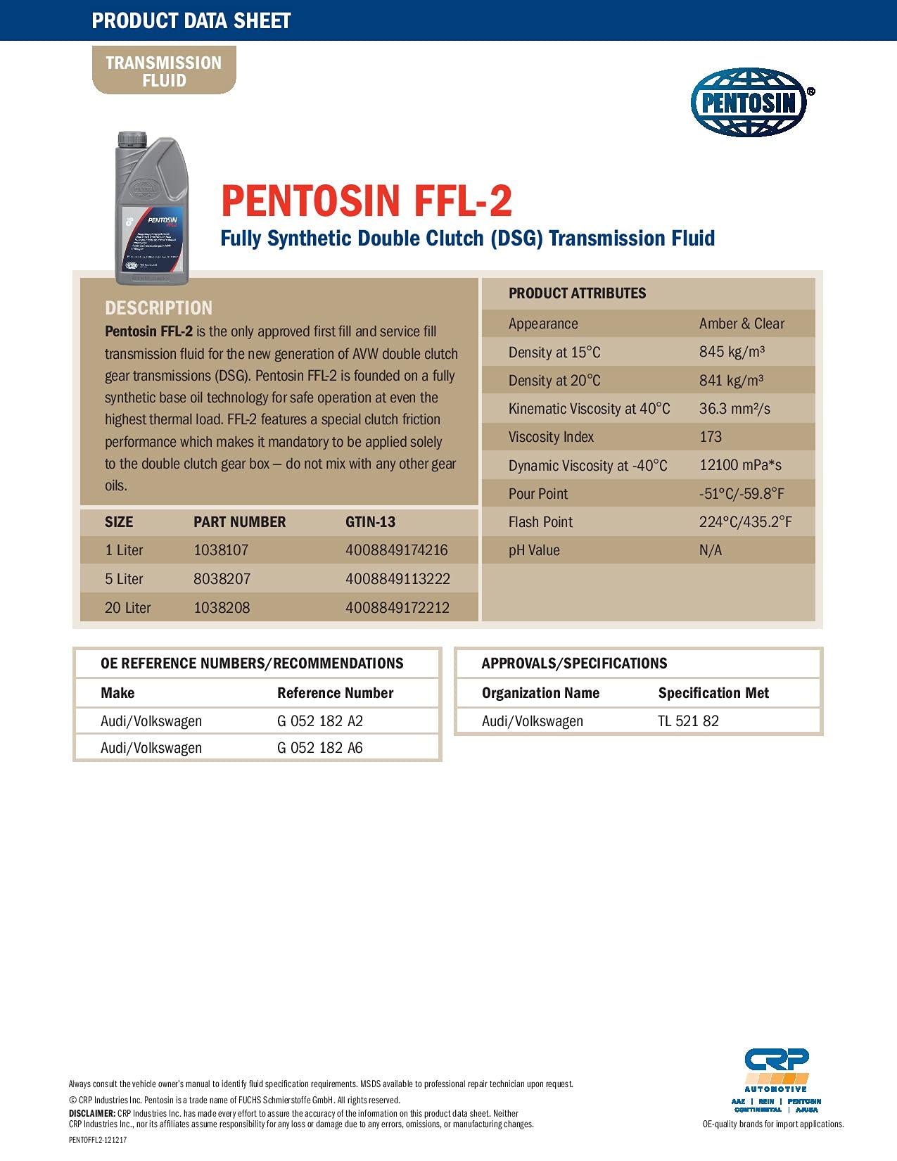Pentosin 8038207-KIT 5L Automatic Transmission Fluid Kit - Compatible with Audi, BMW, VW | Smooth Gear Shifting & Extended Transmission Life | Ideal for DIY Car Maintenance & Professional Auto Repair