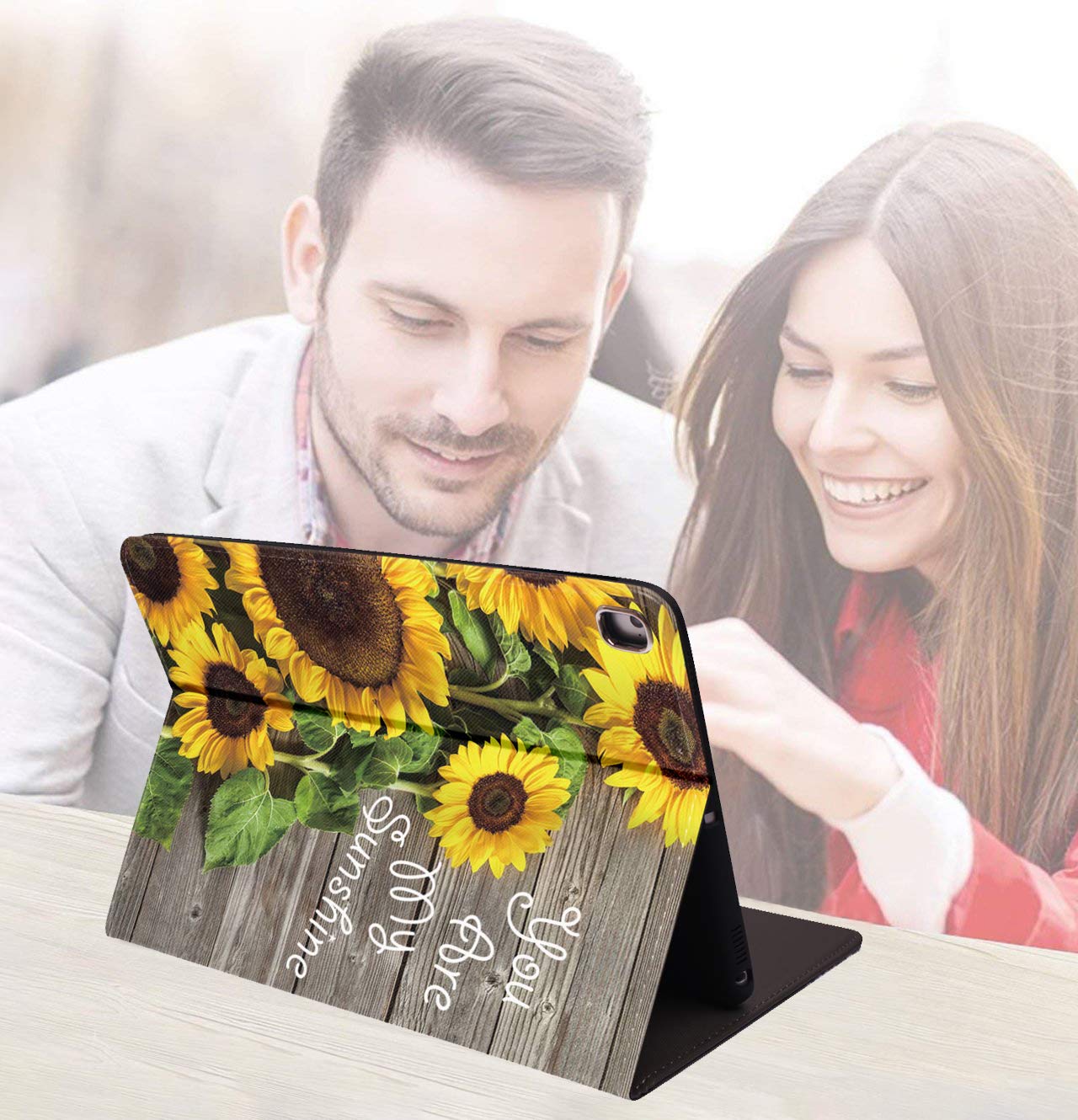 LACOMA iPad 9.7 Case (2017/2018) & iPad Air 1/2 Case - Soft Rubber Back Cover with Protective Leather Stand, Auto Wake/Sleep for iPad 6th/5th Generation - Sunflower Design 