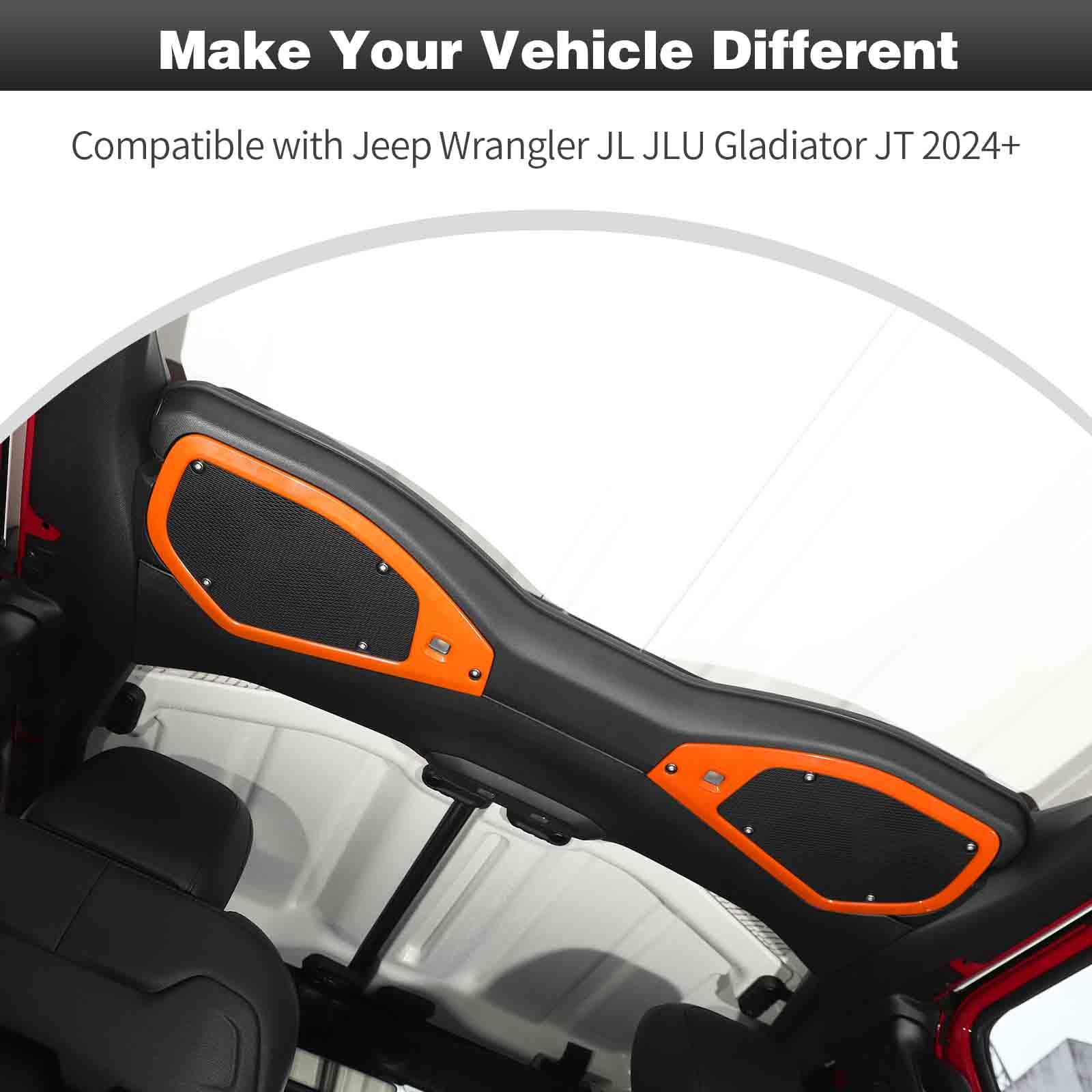 CheroCar Jeep Wrangler JL JLU & Gladiator JT Roof Speaker Cover Trim - Interior Accessories Compatible with 2024+ Models (Orange) - Perfect for Off-Road Adventures & Car Audio Upgrades