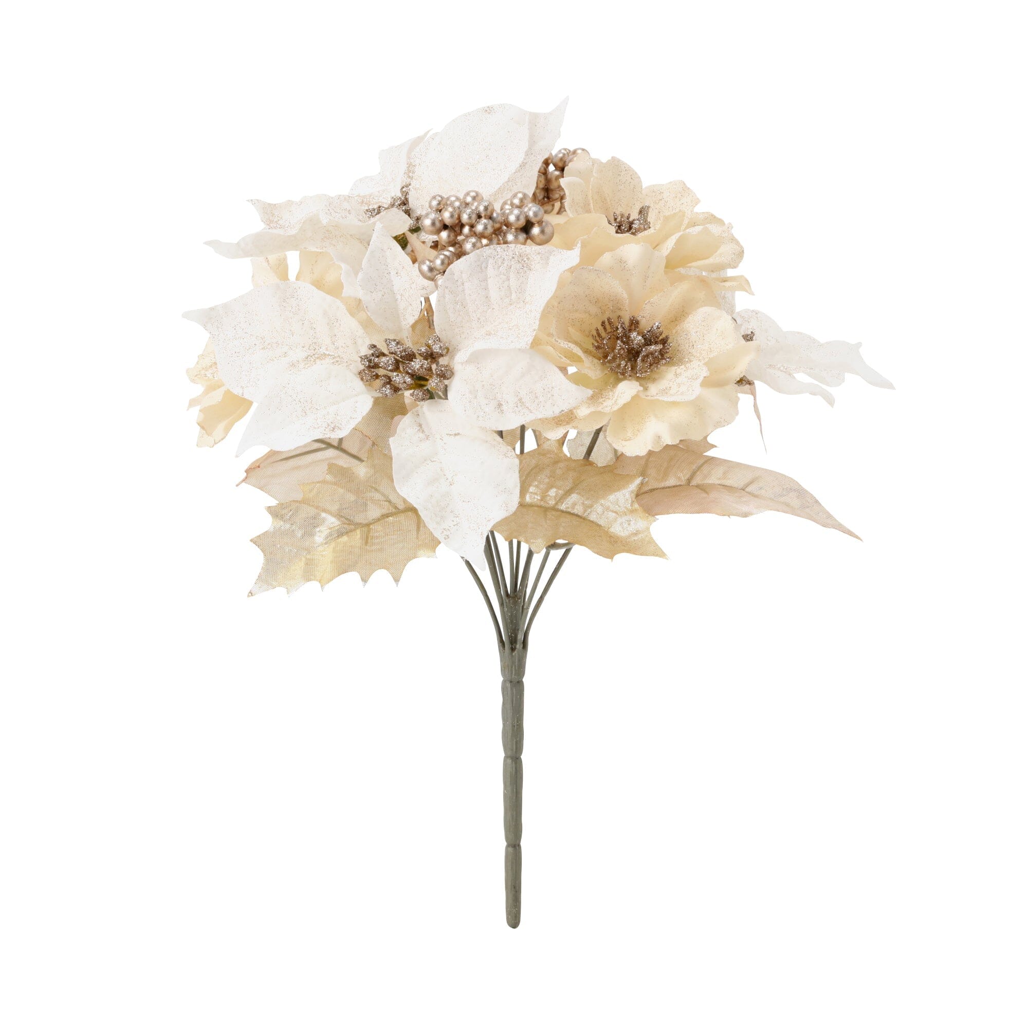 White Poinsettia Bush Artificial Christmas Flowers - Perfect for Holiday Decorations, Home & Office Festive Decor