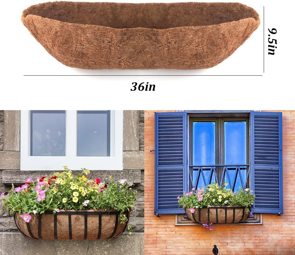 2 Pack Coconut Coir Planter Liners - Half Moon Shape for 24/30/36/48 Inch Window Boxes, Hanging Trough Planters & Fence Baskets - Durable Fiber Replacement for Flowers, Vegetables & Garden Plants - Perfect for Indoor/Outdoor Decor & Urban Gardening
