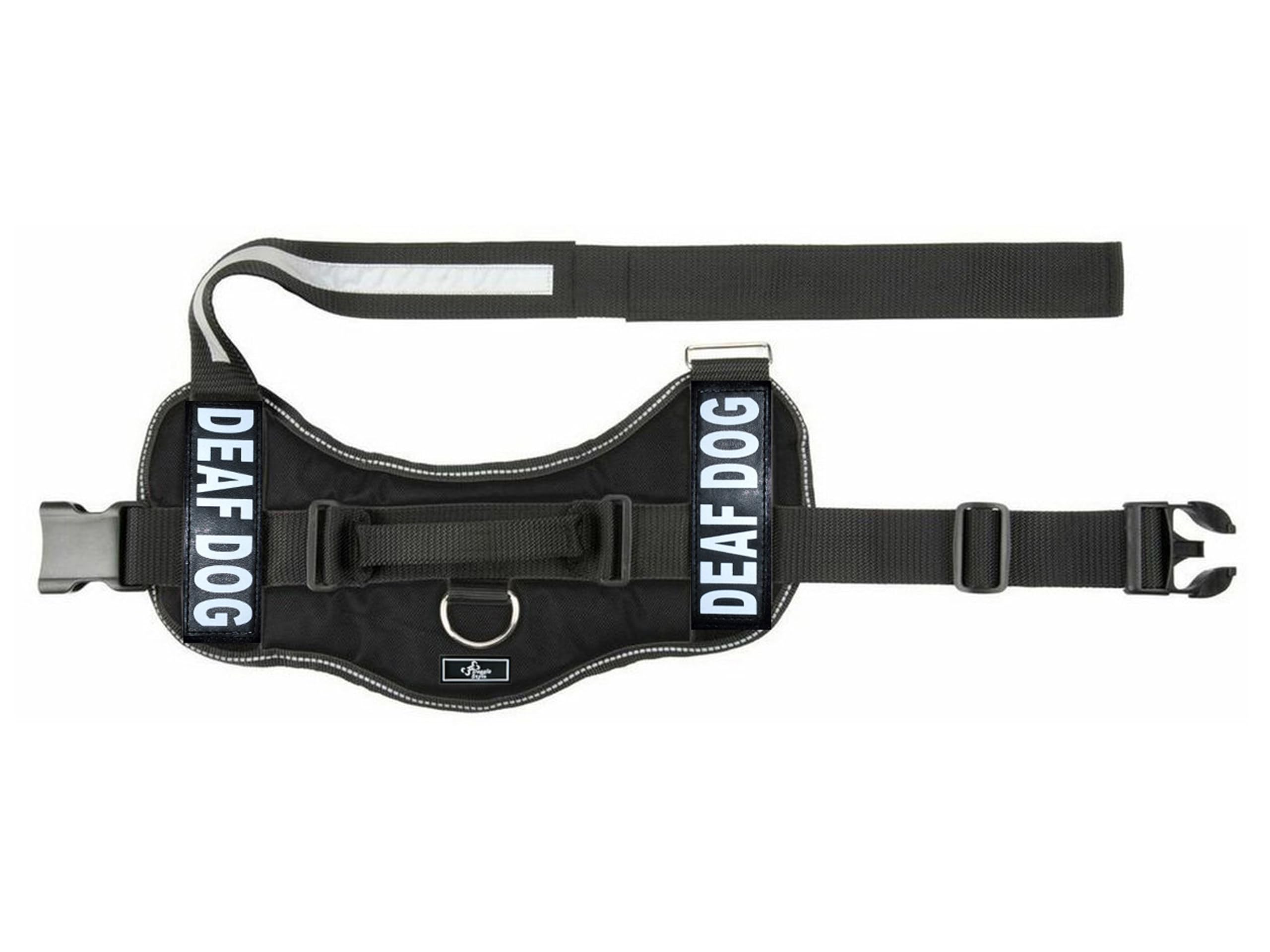 Doggie Stylz Adjustable Dog Harness with Removable Patches & Reflective Trim - 2 Deaf Dog Hook & Loop Patches Included (30