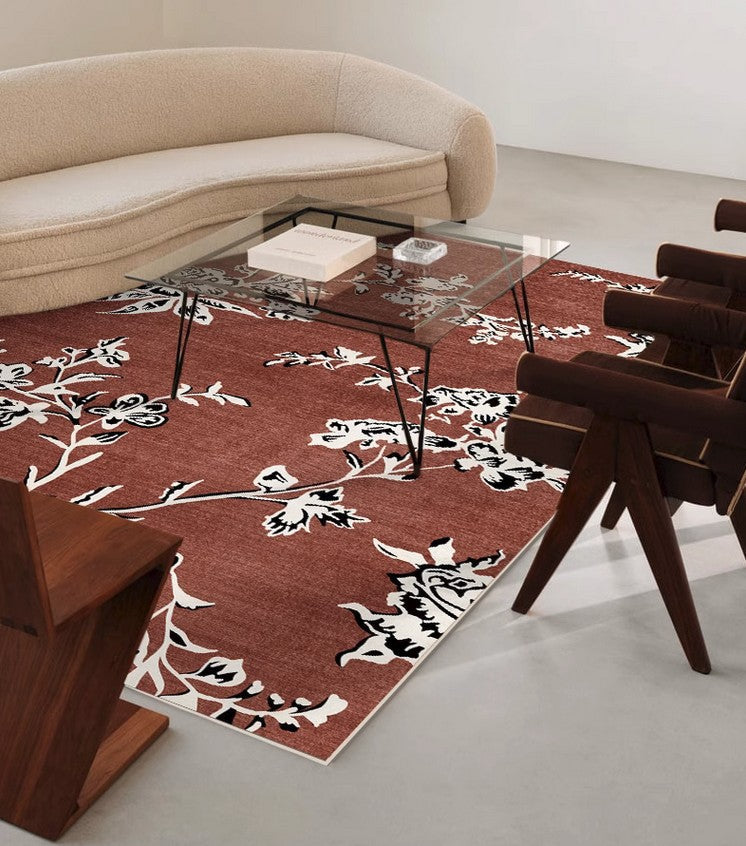 Abstract Contemporary Rugs with Floral Design - Modern Non-Slip Area Rug for Bedroom, Living Room & Dining Room - Soft Boho Decor Rug for Home & Office Spaces