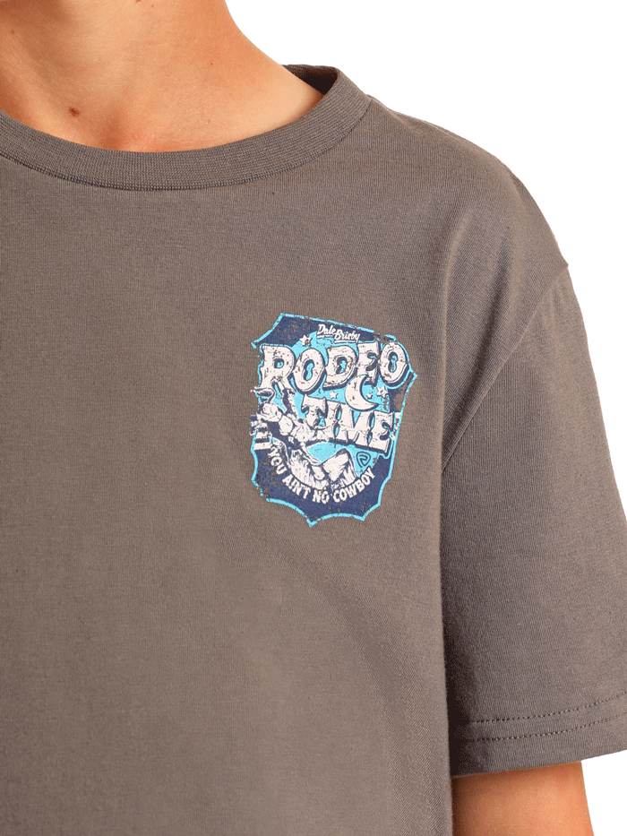 Rock & Roll Denim BB21T06079 Kids Dale Brisby Rodeo Time Graphic Tee Grey - Stylish Western Graphic T-Shirt for Boys & Girls - Perfect for Rodeo Events, Concerts & Casual Wear