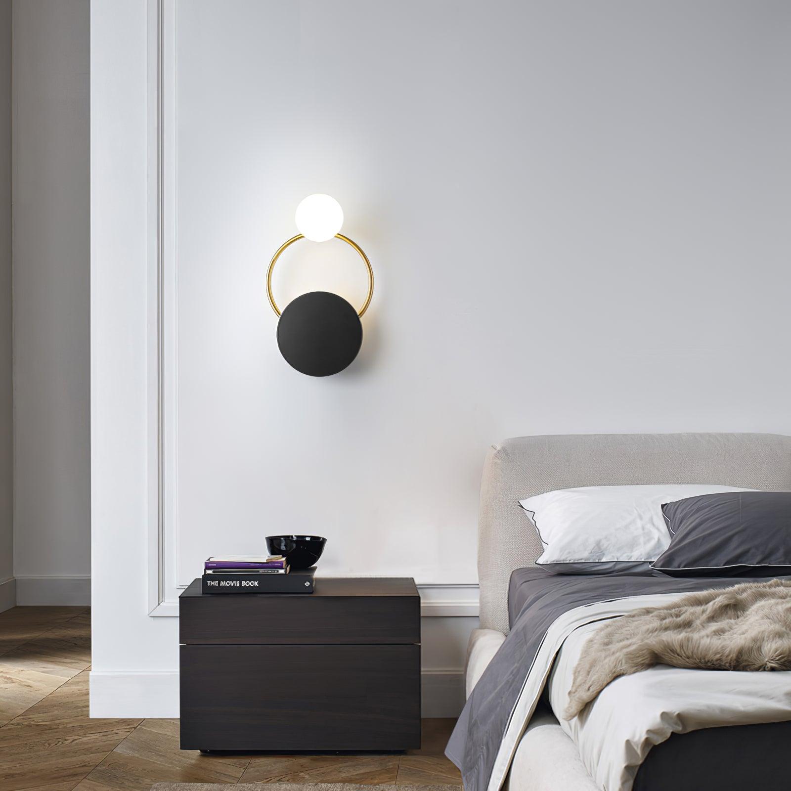 Modern Black Circular Rings Wall Lamp - Sleek LED Lighting Fixture for Bedroom, Living Room & Office Decor