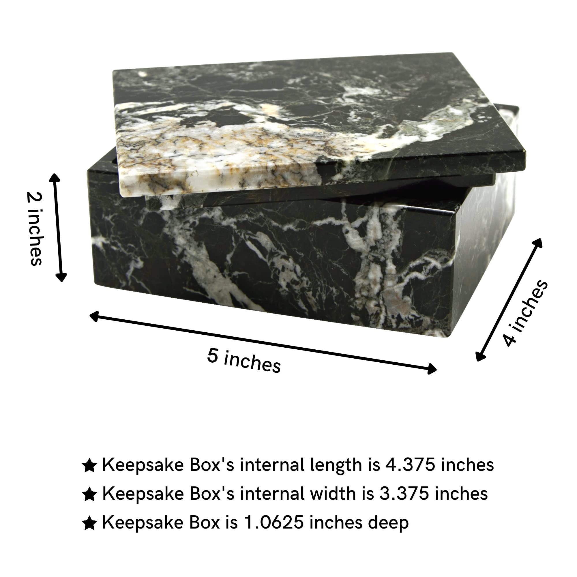 Hand Carved Rectangular Marble Jewelry Box with Lid - Polished Luxury Keepsake Storage Box with Non-Slip Rubber Pads | Lightweight Compact Marble Organizer for Rings, Necklaces & Valuables | Perfect Gift for Weddings, Anniversaries & Home Decor