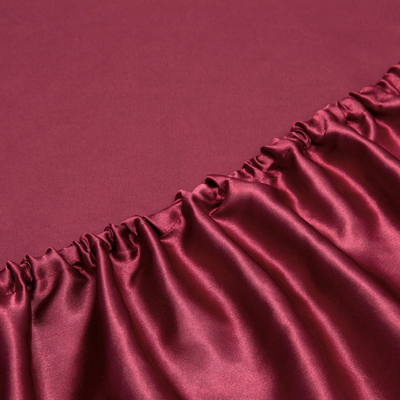 Luxury Vonty Satin Sheets Queen Size - Silky Soft Burgundy Satin Bed Sheet Set (1 Deep Pocket Fitted Sheet + 1 Flat Sheet + 2 Pillowcases) for Ultimate Comfort - Perfect for Romantic Bedrooms, Guest Rooms & Luxury Hotels