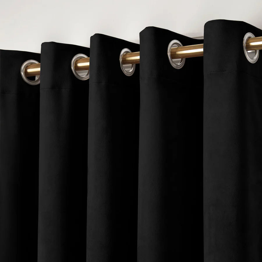 Laurence Llewelyn Bowen Montrose Blackout Eyelet Curtains - Premium Black Window Drapes for Living Room & Bedroom