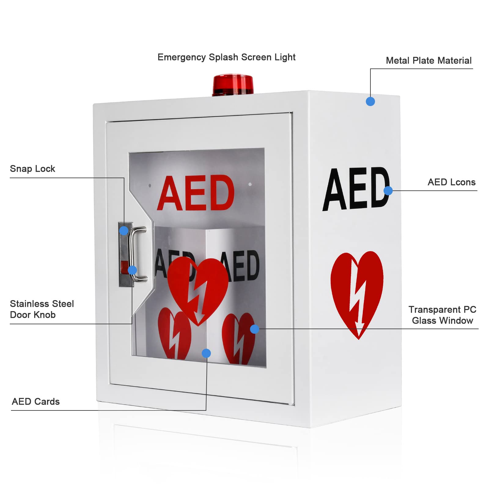 Portable AED Defibrillator Machine with Emergency Alarm & Strobe Light - 14.1 x 7.8 x 15.7 Inch AED Case for First Aid, Cardiac Emergencies & Public Safety Use