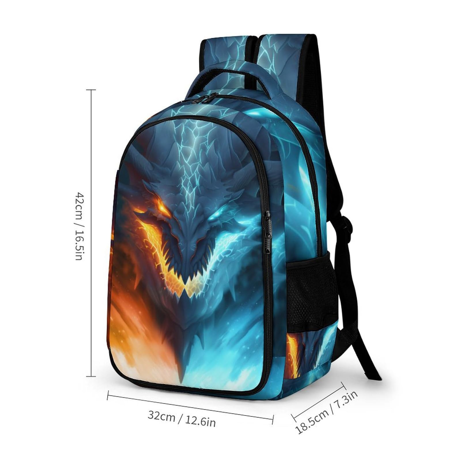 **Blue Ice & Fire Dragon Backpack for Boys - 16.5 Inch Cool Fierce Dragon Kids Travel Backpack - Unique Laptop School Bag for Teens - Perfect for School, Travel & Gaming**