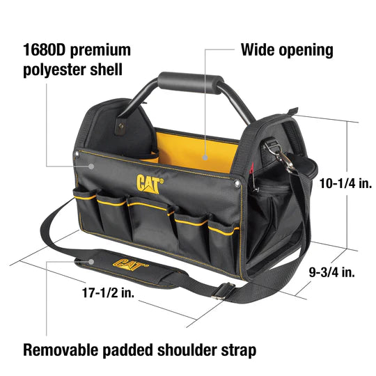 17 Inch Professional Tool Tote Bag - Heavy Duty Durable Construction for Electricians, Plumbers & Contractors - Perfect for Job Sites, Workshops & Home DIY Projects