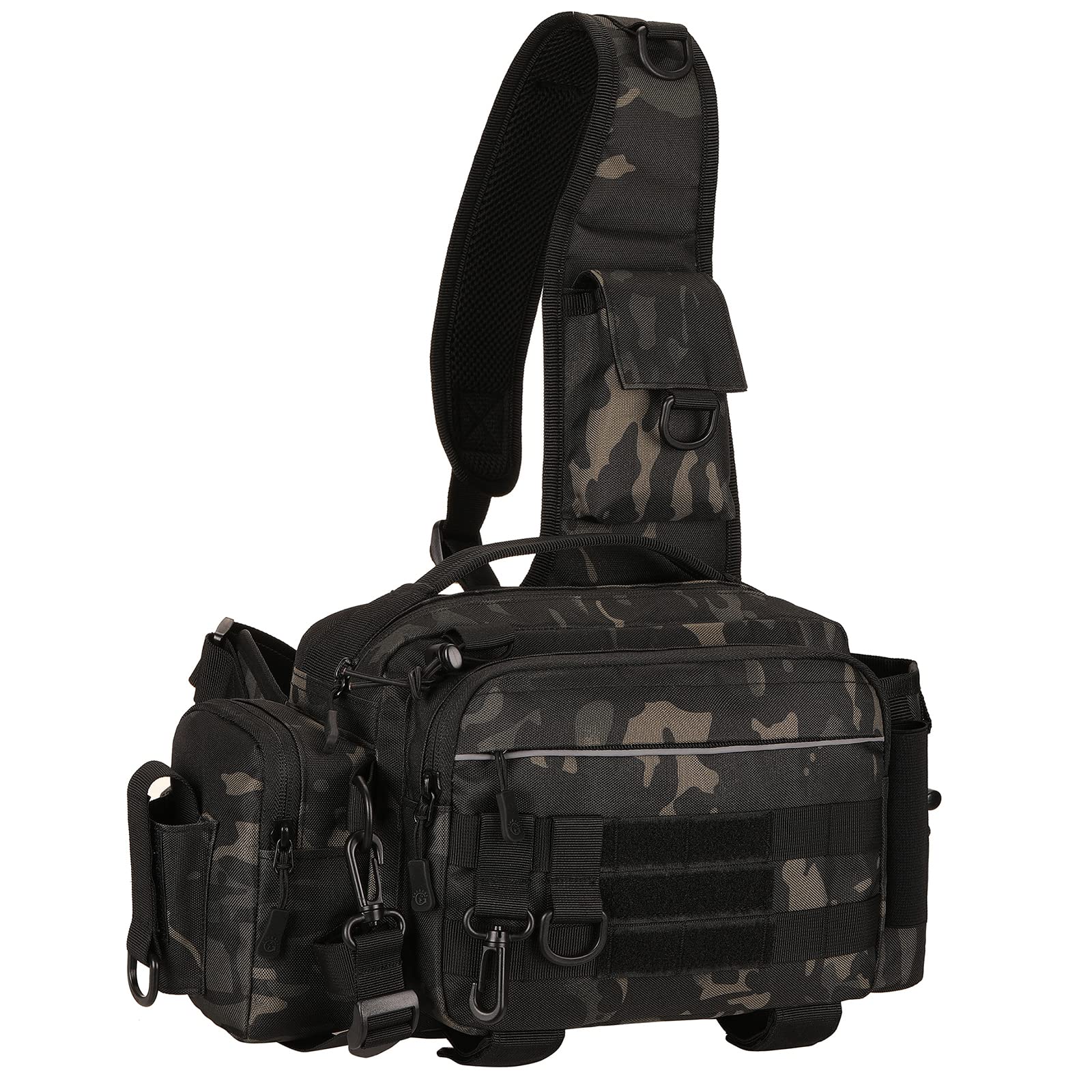 Waterproof Fishing Backpack Tackle Bag - Lightweight Sling Shoulder Pack for Outdoor Fishing Gear Storage - Perfect for Bass, Fly, Kayak Fishing & Camping (Black Camo)