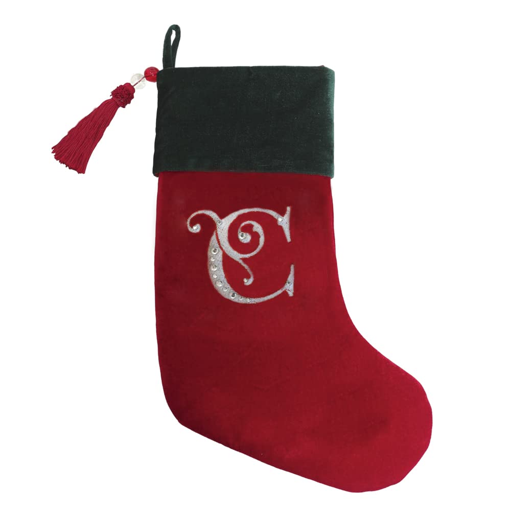 Evergreen 8.5x18.5 Inch Red & Green Velvet Christmas Stocking with Tassel - Perfect for Holiday Decorations, Fireplace Mantel, and Gift Giving