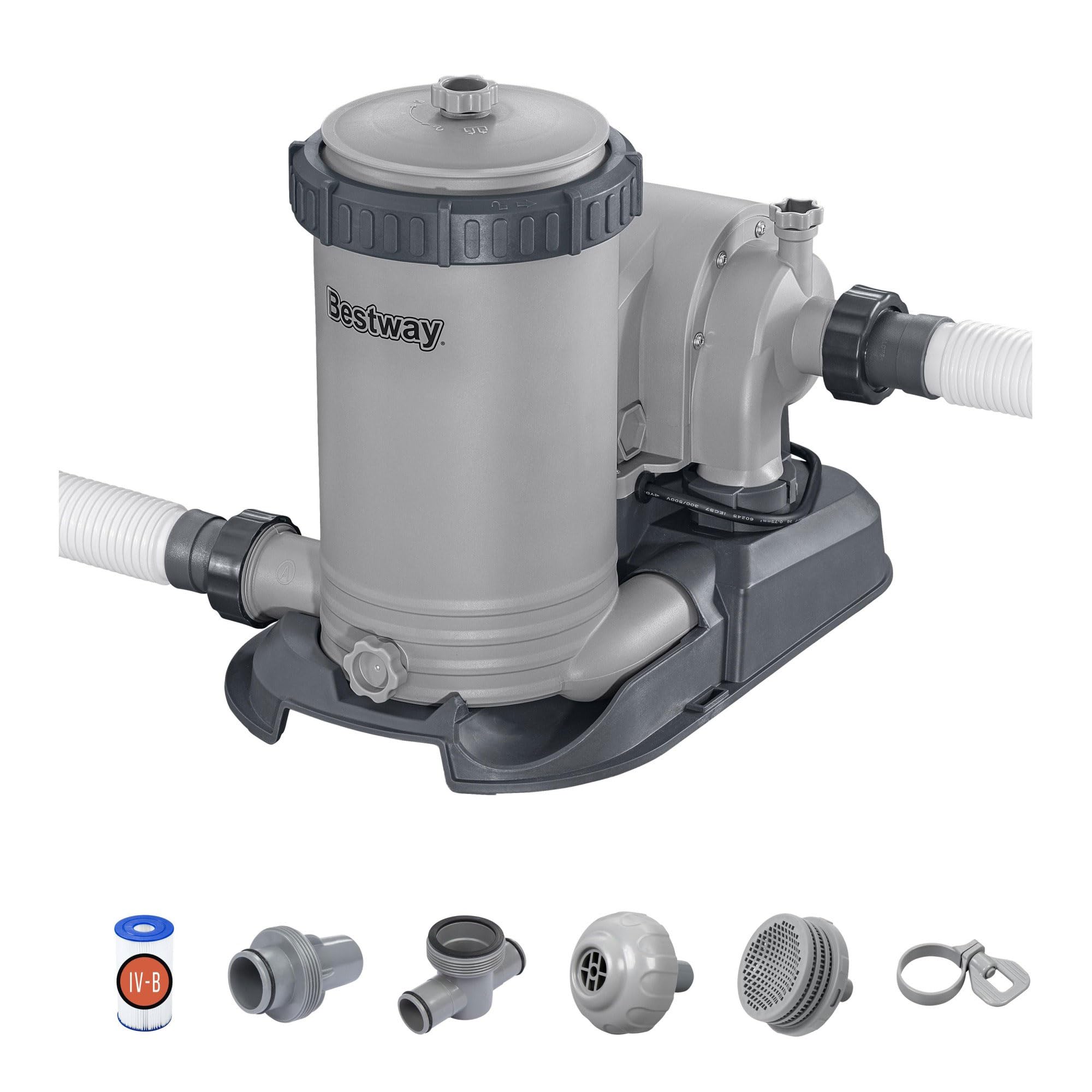 Bestway 2500 GPH Above Ground Pool Filter Pump with Timer - Compatible with 300 to 16,400 Gallon Swimming Pools - Includes Filter Cartridge & Adapter Set - Perfect for Backyard Pool Maintenance & Water Circulation