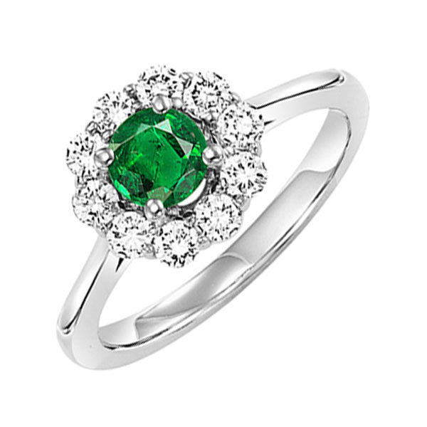 14K White Gold Diamond (1/2 CTW) & Emerald (3/8 CTW) Engagement Ring for Women - Perfect for Weddings, Anniversaries and Special Occasions