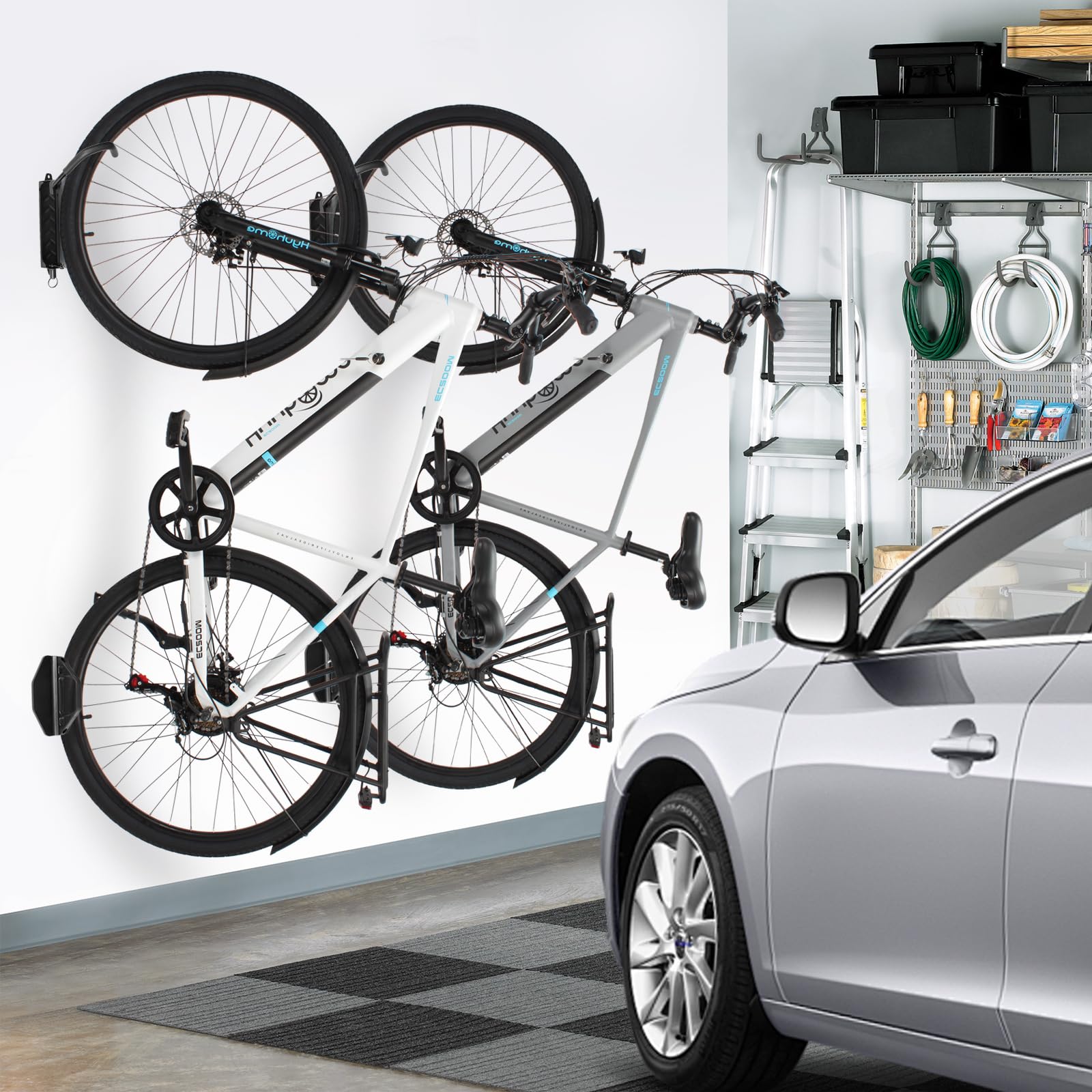 Heavy Duty Swivel Bike Wall Mount Rack - Space Saving Garage Bike Hooks & Hanger for Mountain/Commuter Bikes - Holds Up to 66lbs (2 Pack) - Perfect for Small Spaces & Apartment Storage