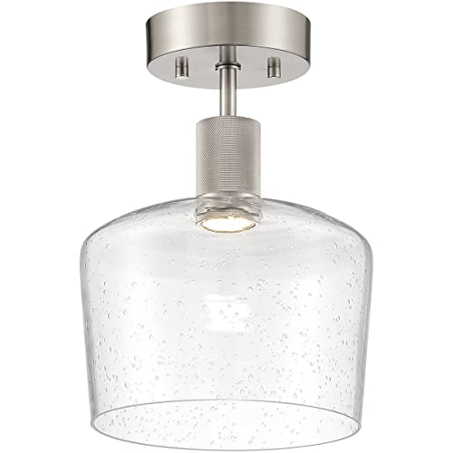 Access Lighting Port Nine Chardonnay LED Semi-Flush Mount Light Fixture - Brushed Steel Finish with Seeded Glass Shade - Energy Efficient LED Lighting for Dining Room, Kitchen or Bedroom Ceiling