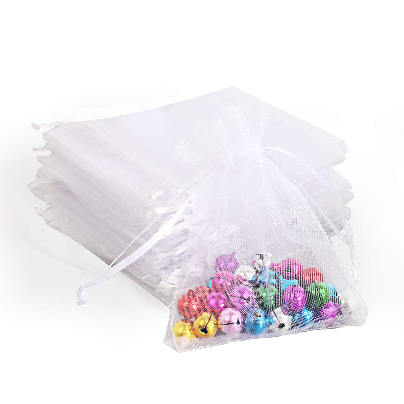 100Pcs White Organza Gift Bags 3.5x4.5 Inches - Small Mesh Drawstring Pouches for Christmas Favors, Wedding Party Favors, Jewelry Packaging & DIY Crafts