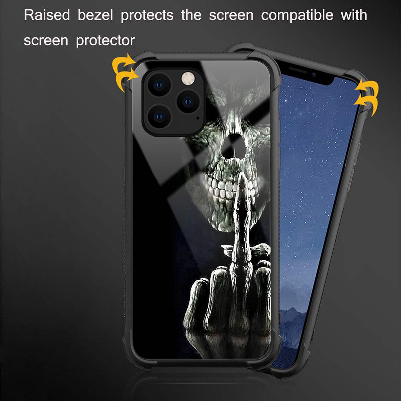 Shockproof Anti-Scratch Hard PC Case for iPhone 13 Mini with Skull & Middle Finger Design - Stylish Protective Cover for Everyday Use, Travel & Outdoor Activities