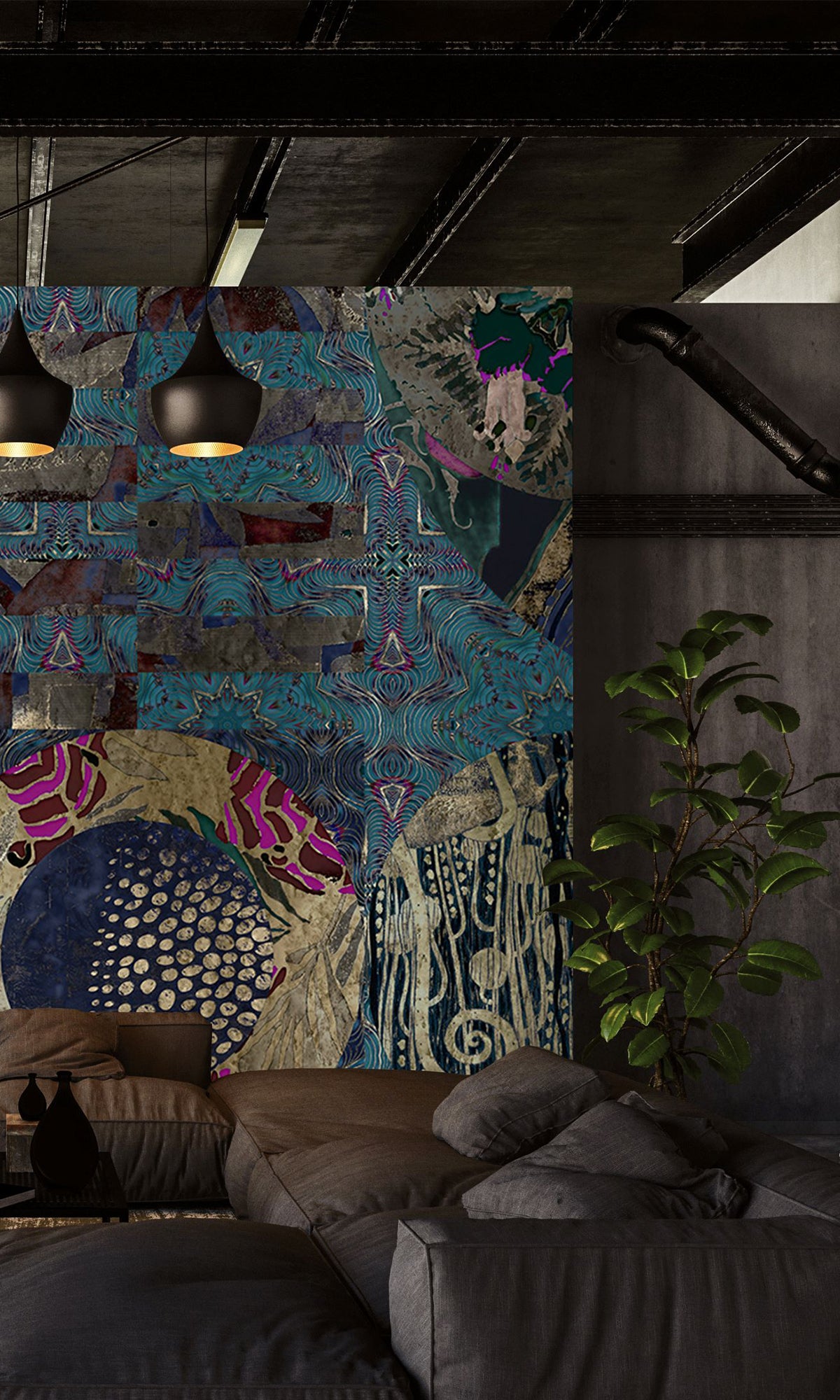 Blue Geometric Collage Mural Wallpaper M2574 - Peel and Stick Removable Wallpaper for Bedroom, Living Room, Nursery - Self-Adhesive Home Decor for Walls, Furniture, DIY Projects